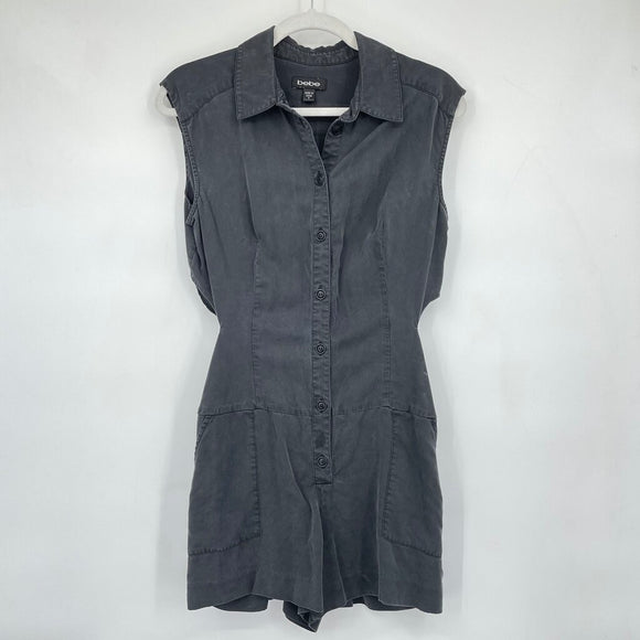 women Bebe Button Front Cut Out Romper Aged Black Jumpsuit/Romper XS