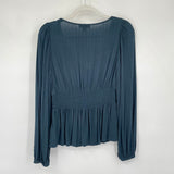 women Knox Rose Metallic Stripe Peplum Teal Woven Top XL