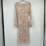 women House of Harlow 1960 Patterned Silk Blend Boho Midi Tan & White Dress S