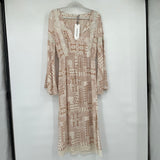 women House of Harlow 1960 Patterned Silk Blend Boho Midi Tan & White Dress S