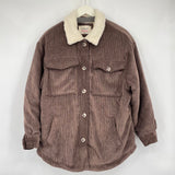 women Ashley Faux Shearling Corduory Brown Jacket L