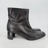 women Nine West Square Toe Leather 2" Heel Boots Black Shoes 8