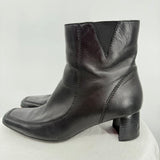 women Nine West Square Toe Leather 2" Heel Boots Black Shoes 8