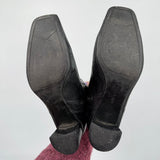 women Nine West Square Toe Leather 2" Heel Boots Black Shoes 8