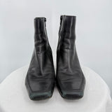 women Nine West Square Toe Leather 2" Heel Boots Black Shoes 8