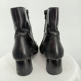 women Nine West Square Toe Leather 2" Heel Boots Black Shoes 8