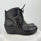 women Bionica Corset Leather Wedge Boots Black Shoes 8