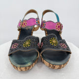 women Spring Step L'Artiste Dondi Leather Floral Sandal Pink/Teal/Multi Shoes 37/6.5