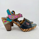 women Spring Step L'Artiste Dondi Leather Floral Sandal Pink/Teal/Multi Shoes 37/6.5