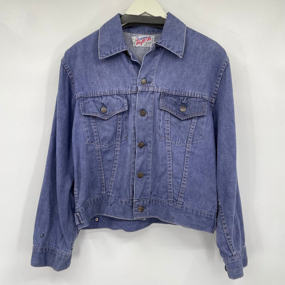 women Right On Vintage Hand Painted Roadrunner Denim Blue Red Yellow Jacket L