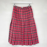 women Jantzen Vintage Wool Pleated Plaid Red Gray Skirt XS