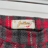women Jantzen Vintage Wool Pleated Plaid Red Gray Skirt XS