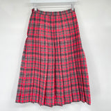women Jantzen Vintage Wool Pleated Plaid Red Gray Skirt XS