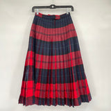 women Reversible Vintage Plaid Pleated Wool Red Green Skirt XXS