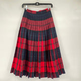 women Reversible Vintage Plaid Pleated Wool Red Green Skirt XXS