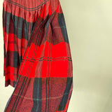 women Reversible Vintage Plaid Pleated Wool Red Green Skirt XXS