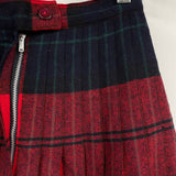 women Reversible Vintage Plaid Pleated Wool Red Green Skirt XXS