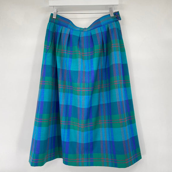 women Pendleton Vintage Wool Plaid Pencil Blue Teal Pink Skirt M
