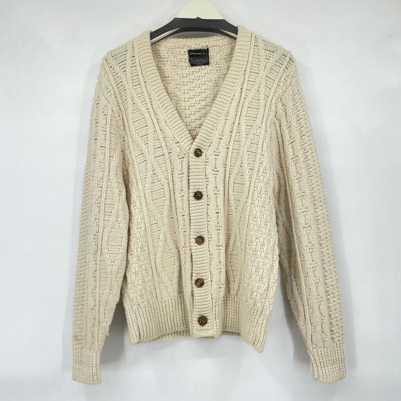 women JCPenney Vintage Cardigan Cream Ivory Sweater L