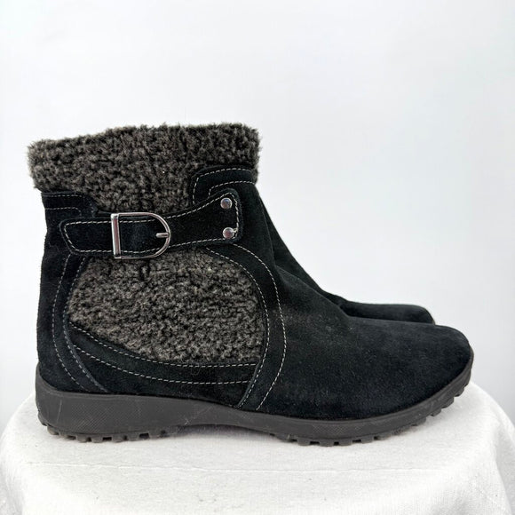 women Sporto Trina Waterproof Suede Sherpa Boots Black Shoes 9