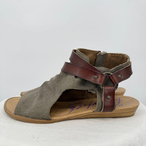 women Blowfish Balla Canvas Sandal Brown Shoes 8.5