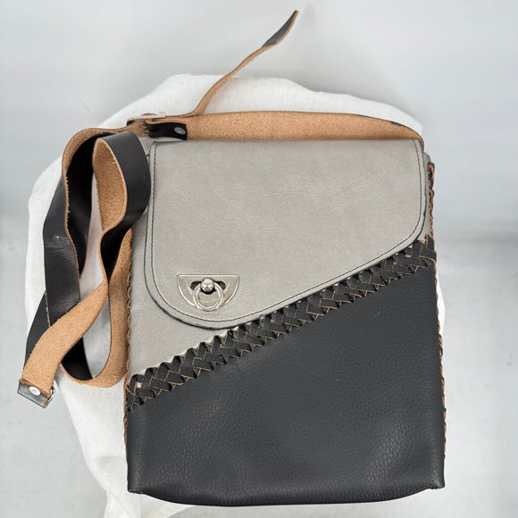 women Two-Tone Leather Crossbody Black & Silver Purse