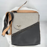 women Two-Tone Leather Crossbody Black & Silver Purse