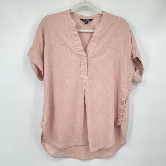 women Nicole Miller Linen/Cotton V-Neck Pink Woven Top M