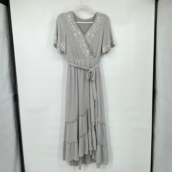 women Baltic Born White Embroidered Wrap Frost Blue Dress XS