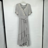 women Baltic Born White Embroidered Wrap Frost Blue Dress XS