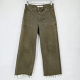 women Hidden Wide Leg Frayed Hem Olive Green Jeans 25/0