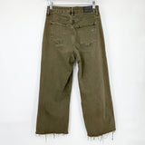 women Hidden Wide Leg Frayed Hem Olive Green Jeans 25/0