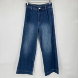 women Miou Muse High Rise Pleated Wide Leg Blue Jeans S