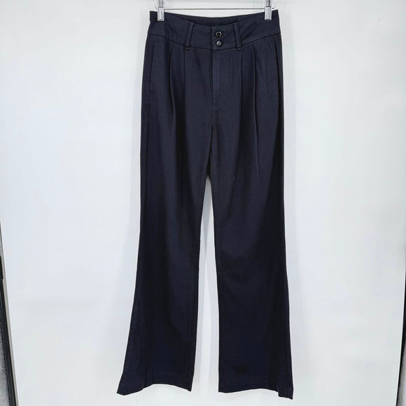 women Paige Pleated Flare Trousers Navy Blue Pants 25/0