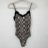 women Polly & Esther Snake Print Bodysuit Black White Knit Top S