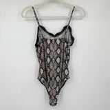 women Polly & Esther Snake Print Bodysuit Black White Knit Top S