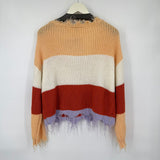 women Derek Heart Distressed Striped Orange Cream Sweater M