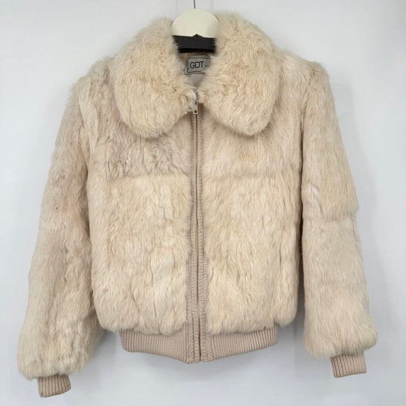 women GDT Too Vintage Rabbit Fur Bomber White Coat S