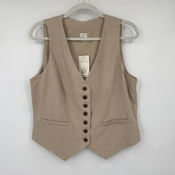women A New Day NWT Linen Blend Vest Tan Woven Top M