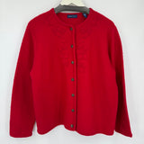women Karen Scott Wool Embroidered Cardigan Red Jacket XL