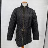 women Via Spiga Belted Quilted Black Coat XL