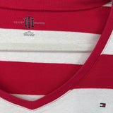 women Tommy Hilfiger Rugby Stripe V Neck Long Sleeve Tee Red & White Knit Top L