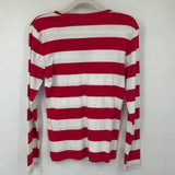 women Tommy Hilfiger Rugby Stripe V Neck Long Sleeve Tee Red & White Knit Top L