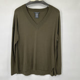 women Matty M V-Neck Split-Hem Olive Green Sweater L