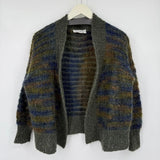 women David Walker Vintage Mohair Boucle Cardigan Olive Green Navy Blue Sweater S/M