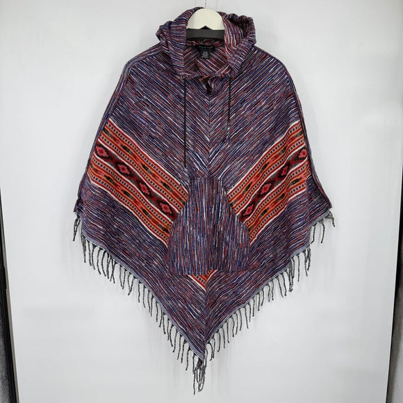 women Step in Style Wool Hooded Poncho Purple Pink Sweater OS