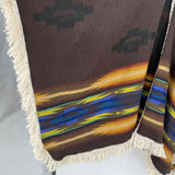 women Hooded Wool Fringe Poncho Brown Cream Sweater OS