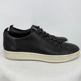 women Ecco Full Grain Leather Lace Up Sneaker Black Cream Shoes 7