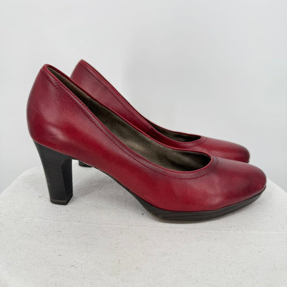 women Tamaris Leather Pumps Red Shoes 38/7