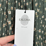 women Exlura NWT Pleated Floral Midi Green Cream Tan Skirt XL